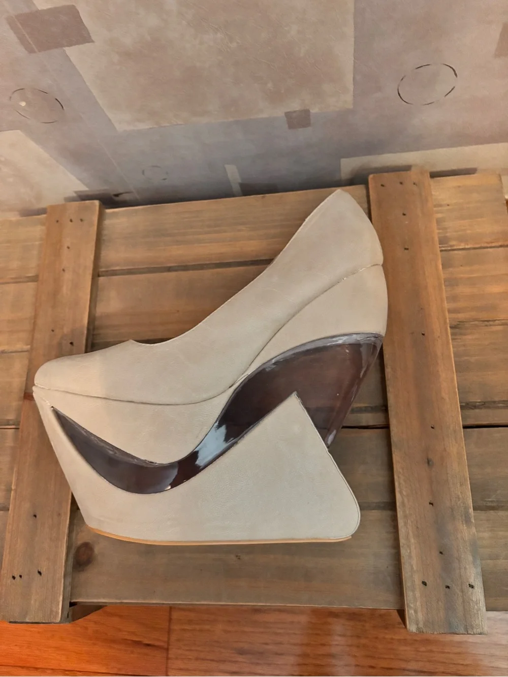 Beige Platform Wedge Pumps